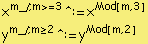 x^(m_ /; m >= 3) ^:= x^Mod[m, 3] y^(m_ /; m >= 2) ^:= y^Mod[m, 2] 