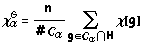χ _ α^G = n/(# r _ α) Underoverscript[∑, g ∈ r _ α ∩ H, arg3] χ[g]